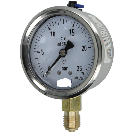 [135580025] 0-25 Bar Glycerine Filled Pressure Gauge, 1/4" Radial 63mm Stainless Steel Body